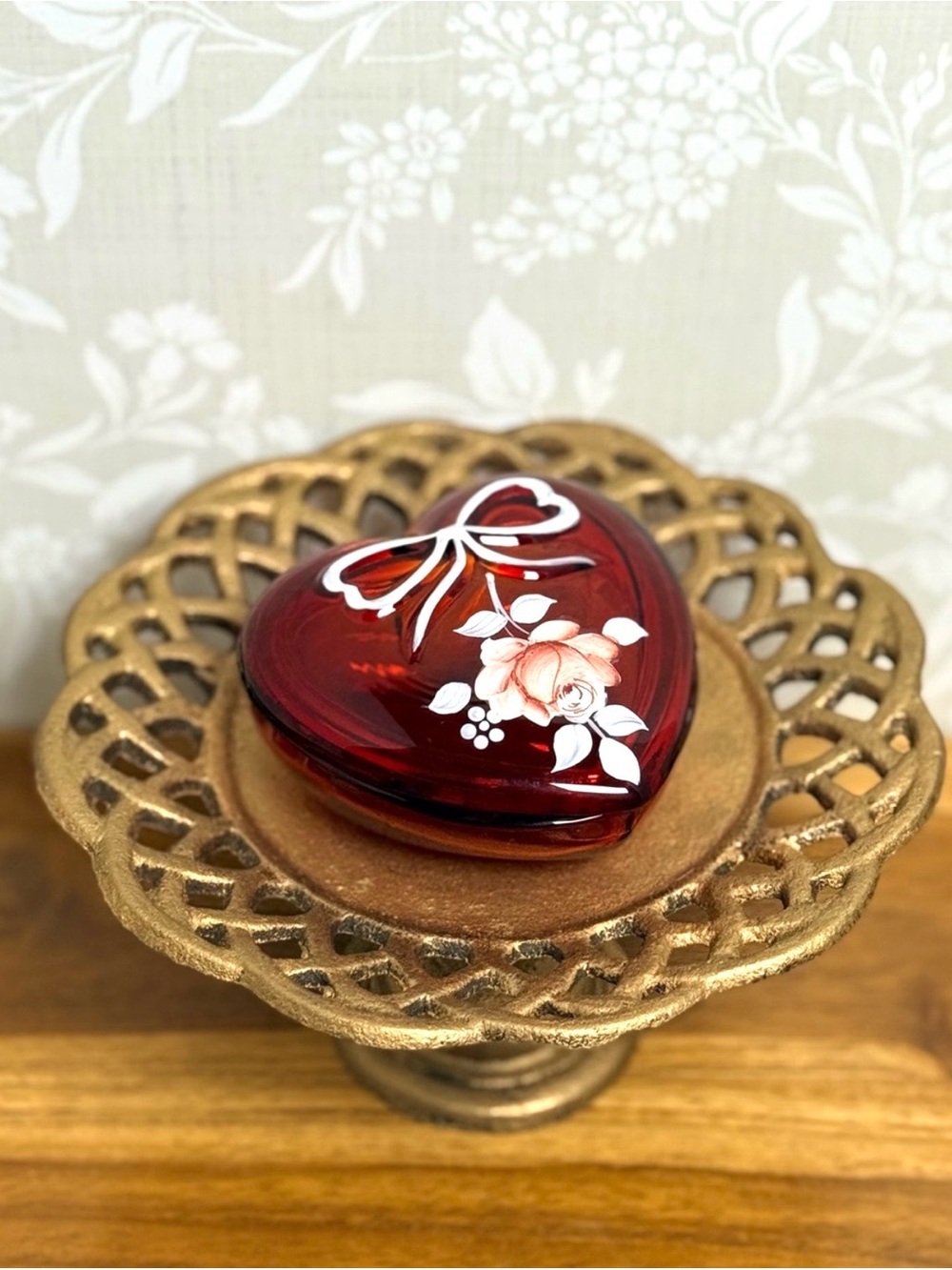 Vintage Westmoreland Ruby
Red Trinket Box, Hand Painted
Rose & Signed